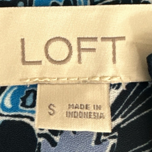 LOFT Floral Boho Peasant Blouse Short Sleeve Womens Sz Small Coastal Blue Multi - Picture 8 of 9
